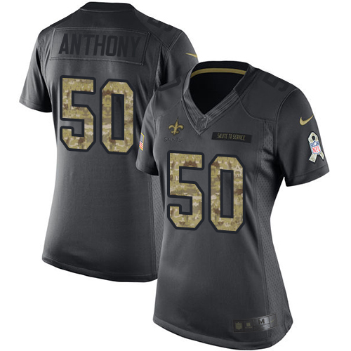 Women's Limited Stephone Anthony Nike Jersey Black - #50 2016 Salute to Service NFL New Orleans Saints